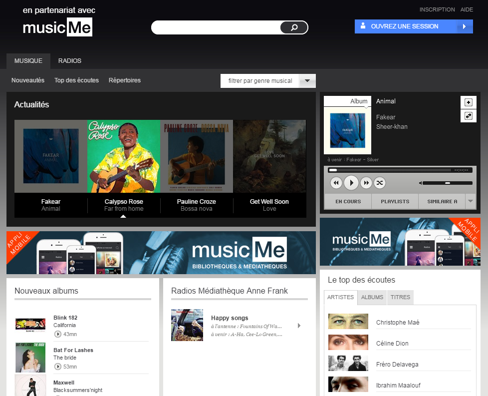 La médiathèque propose à ses adhérents l'écoute de musique gratuite en ligne, via la plateforme MusicMe. L'écoute de musique est illimitée et sans publicité.  